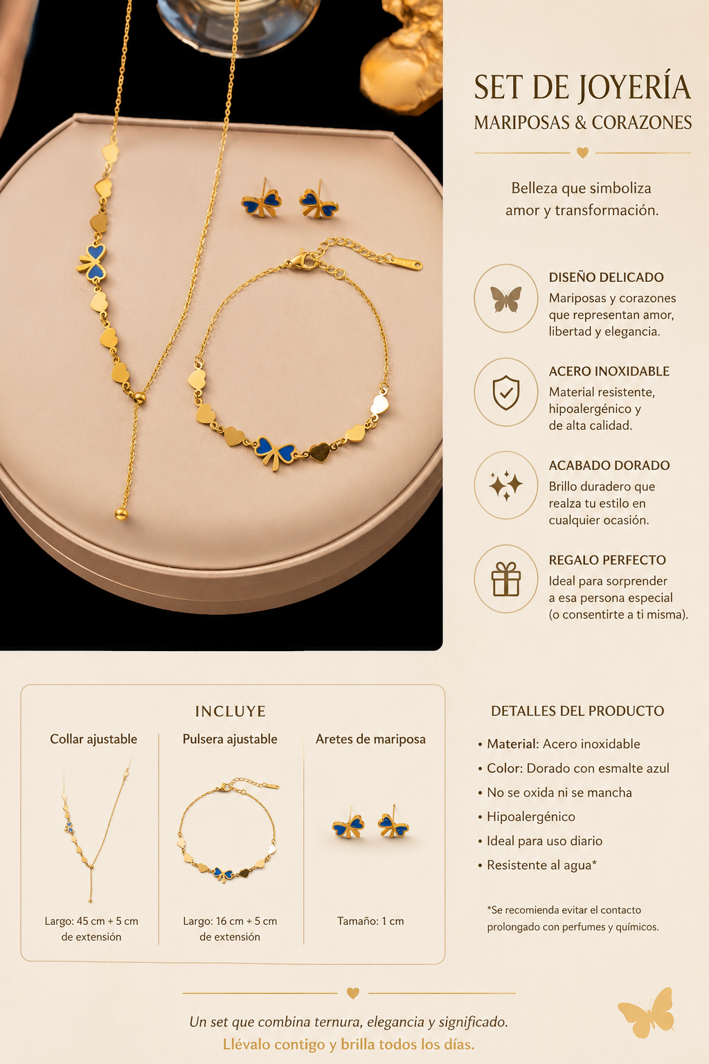 Set de Joyería de Mariposas y Corazones