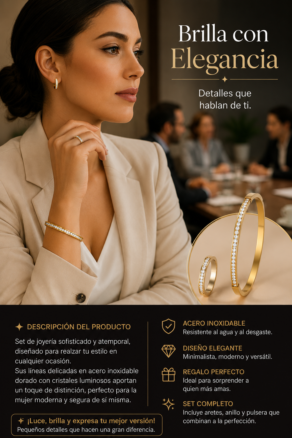 Juego de pulsera , anillo y aretes